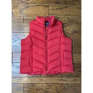 LANDS' END Women's 1X Solid Red Puffer Vest Jacket Zip Front Excellent C-5